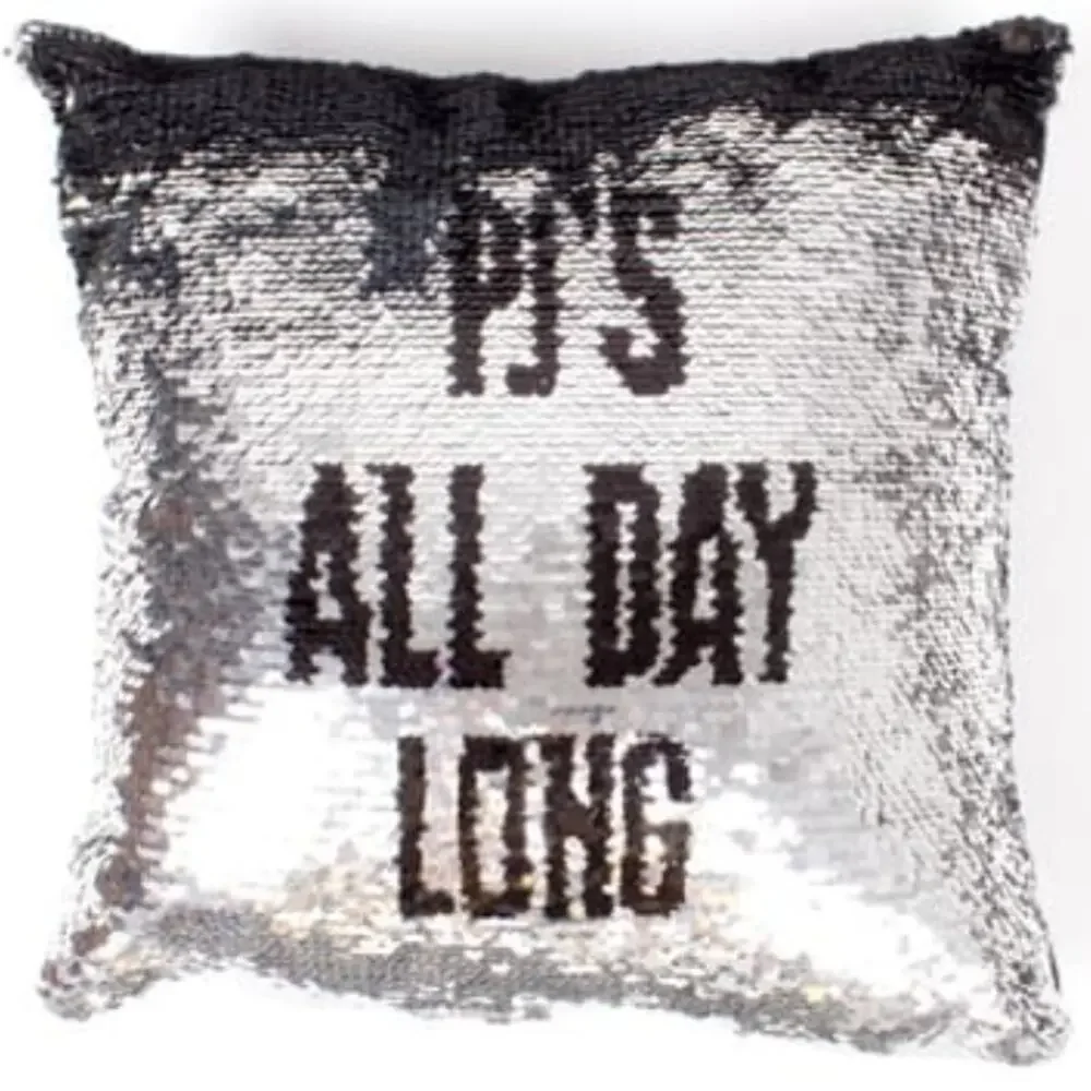 PJs All Day Long Flip Silver Sequin Throw Pillow